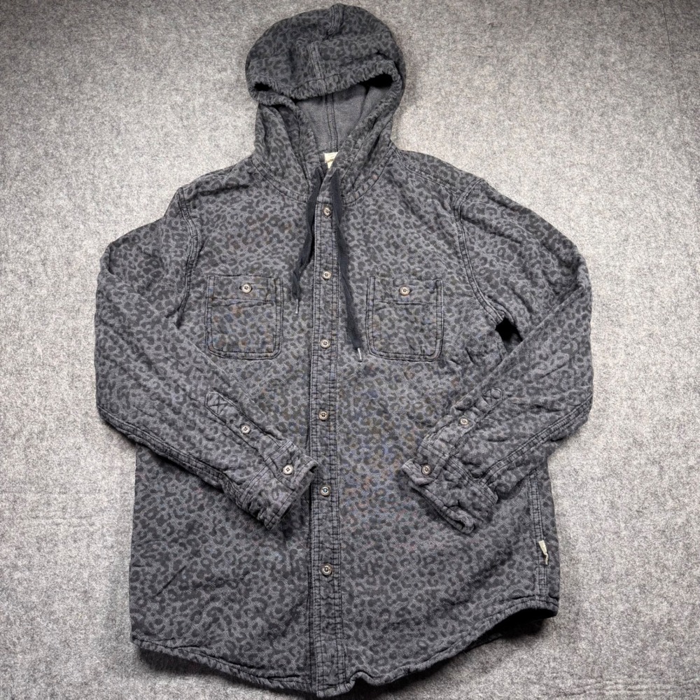 Modern Amusement Mens Hooded Shirt Gray Leopard Animal Print Cotton Size L‎ 1242